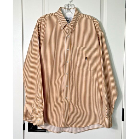 Cinch striped long sleeve button down shirt Mens Large gold & white - Picture 1 of 9